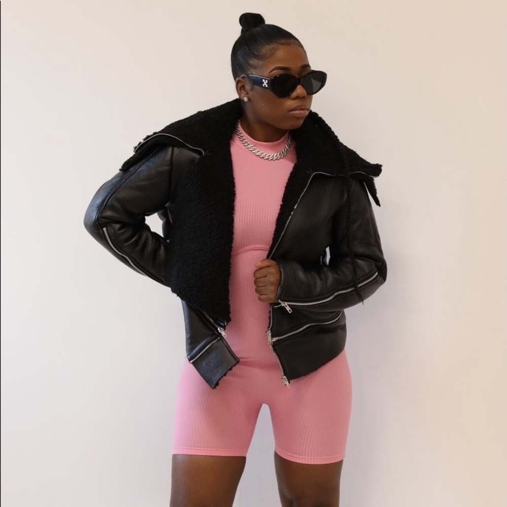Multi-Zip Leather Jacket with Sherpa Lining